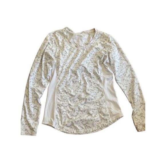 Betsey Johnson Floral Lace Print Sz M Long Sleeve Athletic Top Performance Gray - Picture 1 of 10